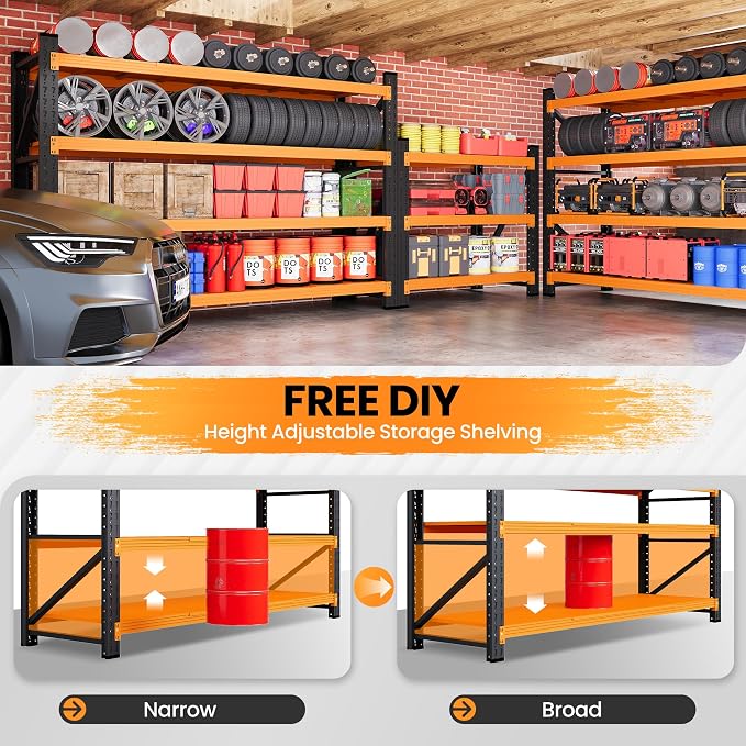 60" Wide Garage Shelving Heavy Duty, 24" Deep Large Storage Shelves, 4 Tier Tall Steel Industrial Shelving, 5000 LBS Adjustable Standing Shelf for Warehouse/Shop 60" W x 24" D x 70" H - Image 4