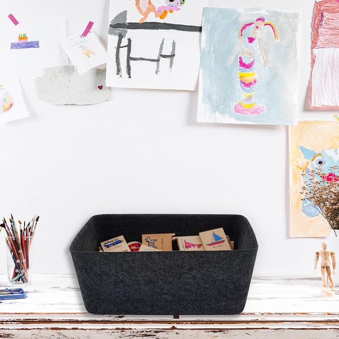 Welaxy Felt Storage Bin, Deep Wide Drawer Organizer Caddy for Makeup, Jewelry, Stationery, Closet & Bathroom, Minimalist Storage Box (Charcoal Bin, M) - Image 3