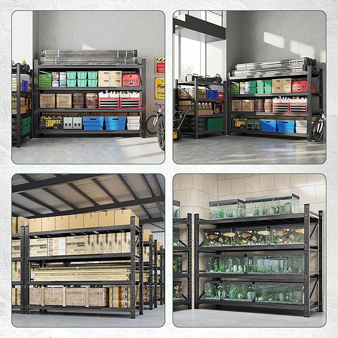Letaya 71.3" W Metal Storage Shelves,5000LBS Heavy Duty Garage Shelving Units, 4 Tier Adjustable Utility Rack Shelf,Large Industrial Shelves,for Shop,Warehouse,Black (71.3" W x 24" D x 70" H) - Image 6