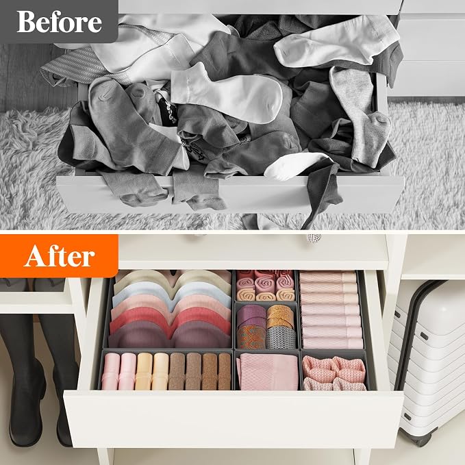 Lifewit 16 Pack Drawer Organizer, Dresser Underwear Drawer Organizer Bins, Foldable Fabric Closet Organizers, Storage Drawer Dividers, Dorm Room Essentials for Clothing, Socks, Towels, Ties Gray - Image 7