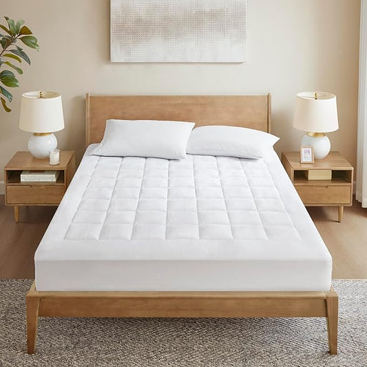 Madison Park Waterproof Mattress Protector, Cloud Soft Plush Mattress Cover, Overfilled Mattress Pad, Fitted Pocket Fits Up to 18 Inch, Machine Washable Bed Cover, White Full