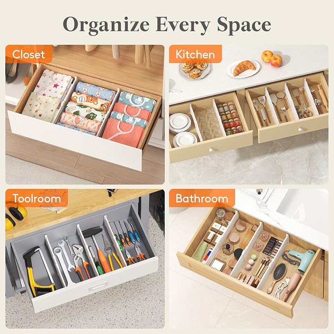 Lifewit 5" Tall 9 Pack Drawer Dividers, 30-47cm/11.5-18.5" Expandable Drawer Divider for Clothes, Adjustable Dresser Drawer Organizers, Drawers Separators for Dresser/Bathroom/Closet/Kitchen White - Image 8