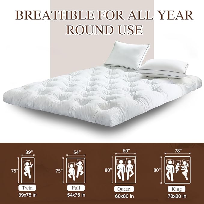WhatsBedding 3 Inch Feather Bed Mattress Topper, Duck Feather Memory Foam Bed Topper,Soft Fluffy Supportive Pressure Relief Mattress,Queen