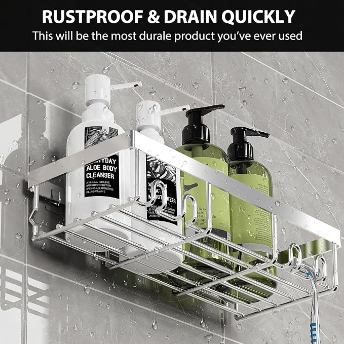 Moforoco Shower Caddy Shelf Organizer Rack, Self Adhesive Black Bathroom Shelves Basket, Home Farmhouse Wall Inside Organization and Storage Decor Rv Accessories, First Camper Apartment Essentials - Image 3