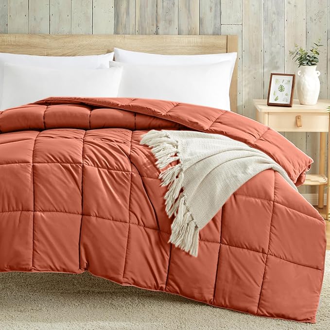 Homelike Moment Comforter King Size - Orange Duvet Insert Down Alternative Bed King Comforter, Lightweight Bedding Comforters Quilted Soft All Season Solid Burnt Orange