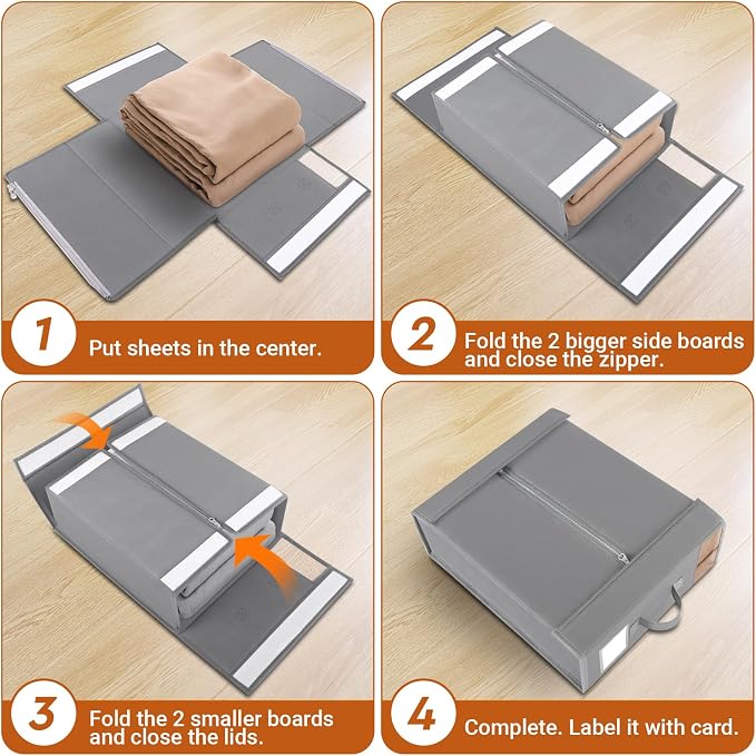 StorageTastic 2 Pack Bed Sheet Closet Organizers and Storage,Sturdy Foldable Storage Containers with Window and Label,Storage and Organization for Bedding Sheets,Duvet Covers,Blankets (Grey) - Image 4