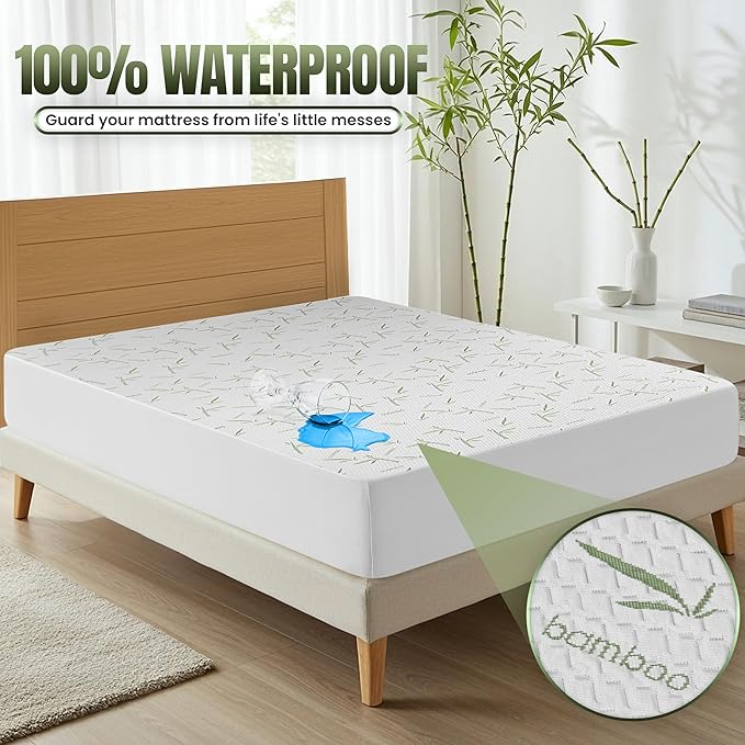 Utopia Bedding Waterproof Mattress Protector Twin XL Size Bed, Premium 200 GSM Bamboo Viscose Cooling Mattress Cover, Soft and Breathable, Fitted Style with 15 Inches Deep Stretchable Pockets