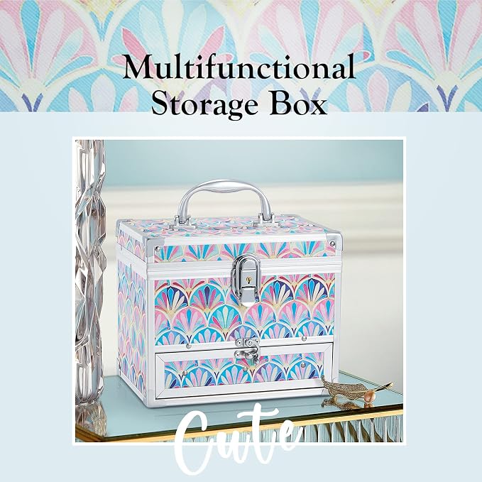 Hododou Girls Jewelry Box Organizer with Drawer & Mirror, Mermaid Tail Style Lockable Storage Case for Kid or Little Girls Jewelry and Hair Accessories - Image 7