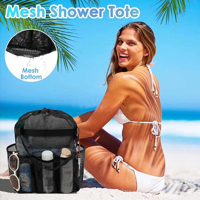 Fammart Mesh Shower Caddy Portable with Drawstring, Dorm Room Essentials for College Girls Guys, 8-Pocket Extra Large Shower Bag Basket Tote for Camping Beach Gym Travel Toiletry Bathroom - Image 6
