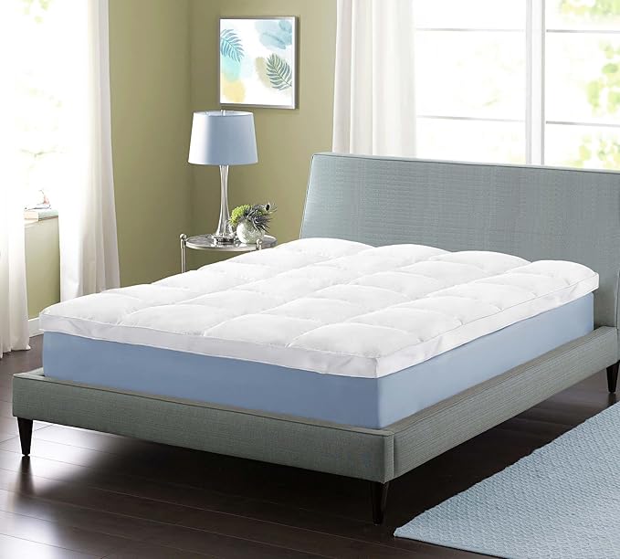 Superior Mattress Topper, Down Alternative, 2 Inch Deep Sized Bed Pillow Top, Comfort Pad, Fluffy Mattress-Topper Protector, Plush Cooling Extra Soft, Hotel Quality, Sleep, All-Season, Queen, White