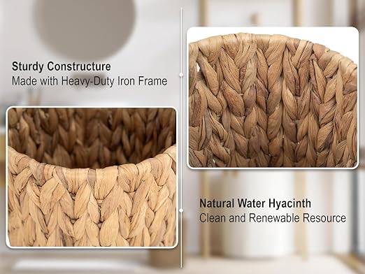 StorageWorks Wicker Waste Basket, Small Trash Can for Bathroom, Water Hyacinth Trash Basket for Office, Wicker Garbage Can for Bedroom, Round, 1 Pack - Image 4