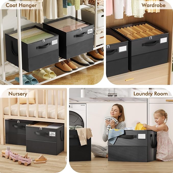 NestOrganix 2 Pack Shoe Organizer for Closet, Large Shoe Box Storage Containers, Foldable Shoe Storage Organizer Box Bin with Adjustable Dividers and Clear Cover, Space Saving Shoes Holder, Black - Image 3