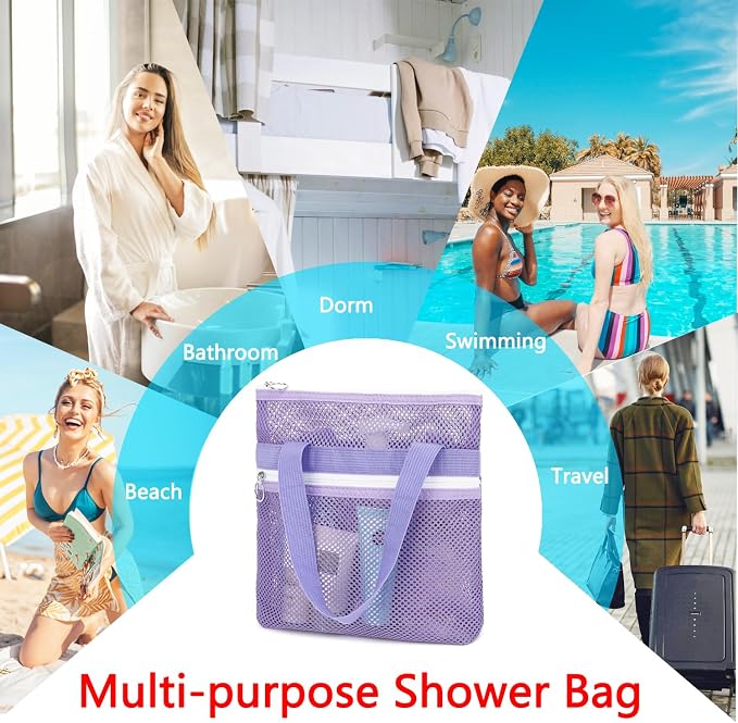 Fammart Mesh Shower Caddy Portable with Zipper & 2 Pockets - Quick Dry Shower Caddy Hanging for Travel Gym Camp Beach - Organizer Bag Bathroom Essentials for College Dorm - Image 7