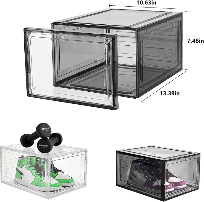Attelite Upgrade 12pack Shoe Box Storage Containers,Thicken Sturdy Clear Stackable Plastic Shoe Organizer Box with Magnetic Door, Drop Front Shoe Box Sneakers X-Large - Image 2