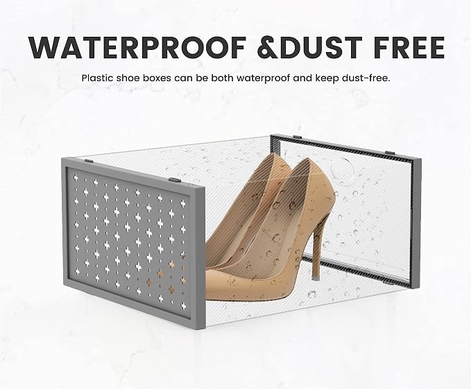 Pinkpum 12 Pack XXL Shoe Storage Box Fit for Size 14, Clear Plastic Stackable Shoe Organizer for Closet, Shoe Containers Sneaker Storage Clear and Grey - Image 4