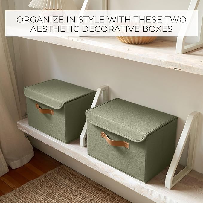 ZICOTO Decorative Linen Storage Boxes with Lids - Large Set of 2 Organizer Bins for Your Home Decor - The Perfect Container to Safely Store Photos, Documents and Memory Box Keepsakes in Style - Image 5