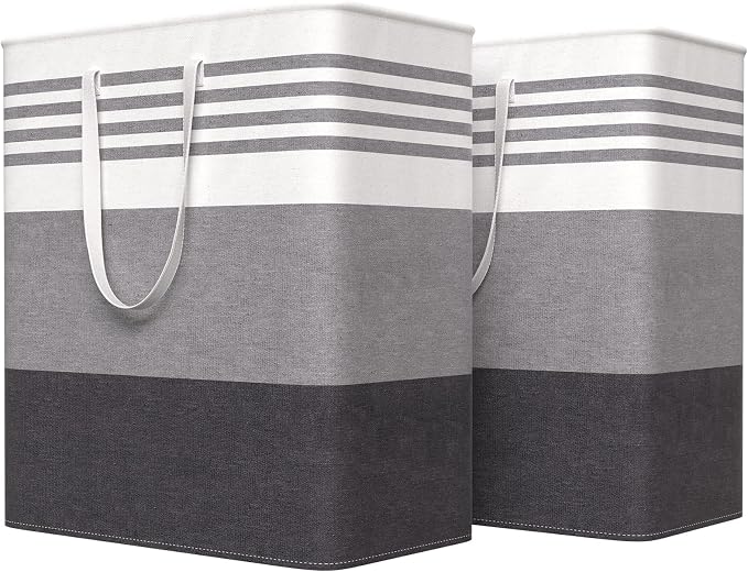WOWBOX 2 Pack Laundry Hampers Baskets, Freestanding Dirty Clothes Hampers with Reinforced Handles & Cross Stitch & Waterproof Coating, for Laundry Bedroom Bathroom, 2 x 100L by WOWBOX