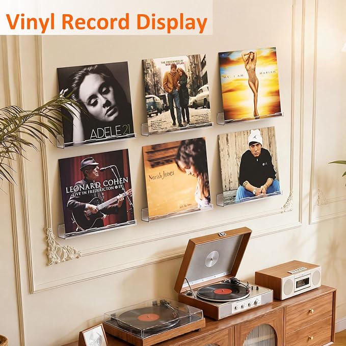 Optish 8 Pack Vinyl Wall Mount Shelf, 12" Vinyl Record Holder, Clear Record Shelf Display and Storage, Acrylic Shelves for Wall, Nursery, Living Room, Bedroom - Image 7