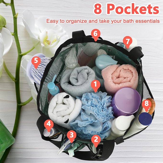 Fammart Mesh Shower Caddy Portable for College Dorm Room Essentials, 8-Pocket Large Shower Basket Tote Bag with 2 Handles for Toiletry, Bathroom, Beach, Camp, Gym - Image 4