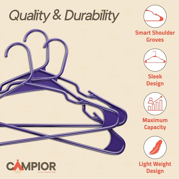 Purple Plastic Hangers 30 Pack– Heavy-Duty Plastic Hangers Slim and Space-Saving, Durable and Lightweight with Non-Slip Shoulder Notches for Slip Dresses, Suits, Jackets & Camisoles - Image 4