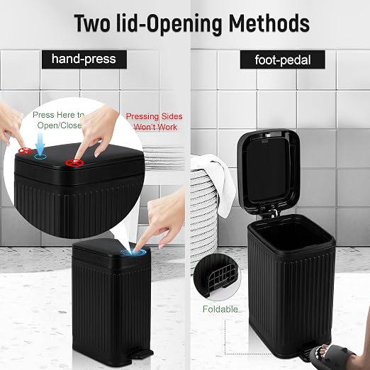rejomiik Small Bathroom Trash Can with Lid Slim Soft Close Garbage Can Step Wastebasket Container Trash Bin for Office Bedroom Kitchen Living Room (1.9 Gallon Black) - Image 3