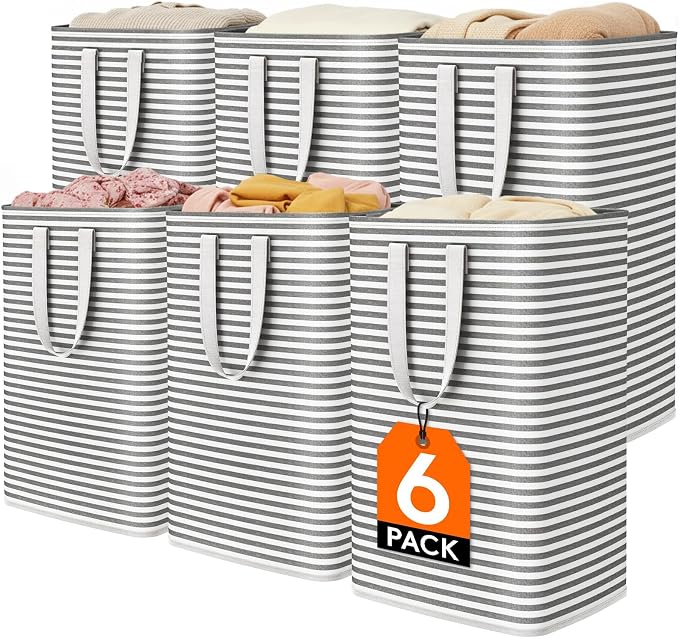 Lifewit 6 Pack Laundry Basket 80L Each, Collapsible Clothes Hamper with Reinforced Handles, Freestanding Waterproof Design for Bedroom and Laundry Room, Black 480L Total by Lifewit