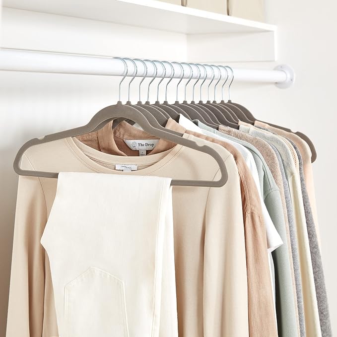 Amazon Basics Slim Velvet Non-Slip Space Saving Suit Clothes Hangers, Closet Organizer, Gray/Silver, 50-Pack - Image 10