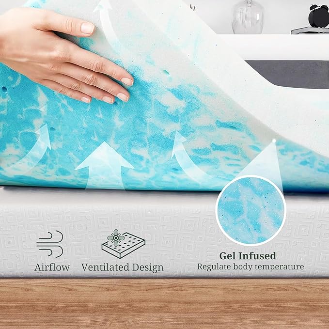 Memory Foam Mattress Topper California King - 3 Inch Gel Infused Bed Toppers, Pressure Relief Mattress Pad, CertiPUR-US Certified