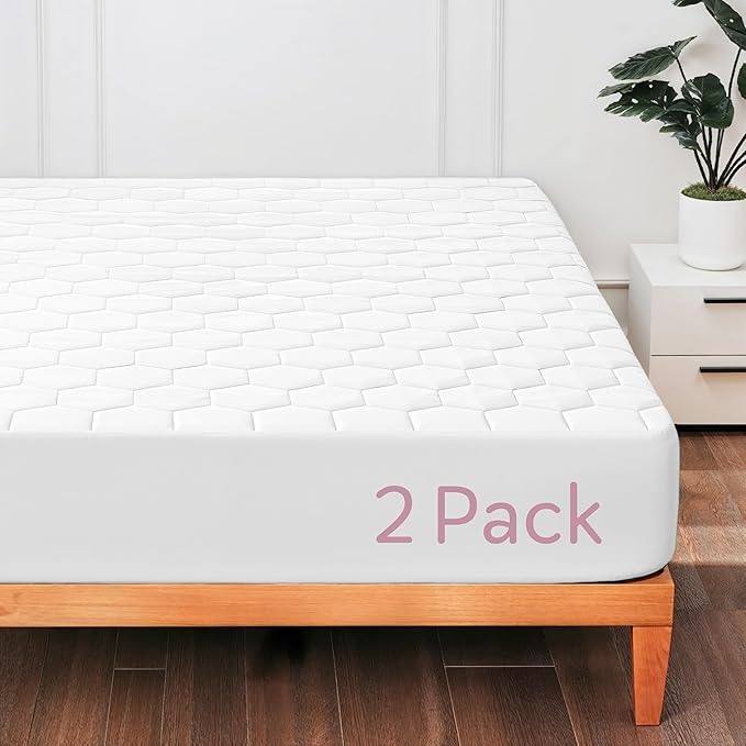 Hearth & Harbor 2 Pack California King Size Quilted Fitted Mattress Pad Cover, 100% Waterproof Mattress Protectors, Deep Pocket Fitted Mattress Cover 8" - 21" (72" x 84", White)