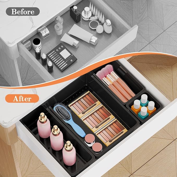 SpaceHacks 25 PCS Plastic Drawer Organizer Set, 4-Size Versatile Organizer Trays & Storage Bins for Makeup, Jewelry, and Gadgets in Bathroom, Bedroom and Office, Black - Image 4