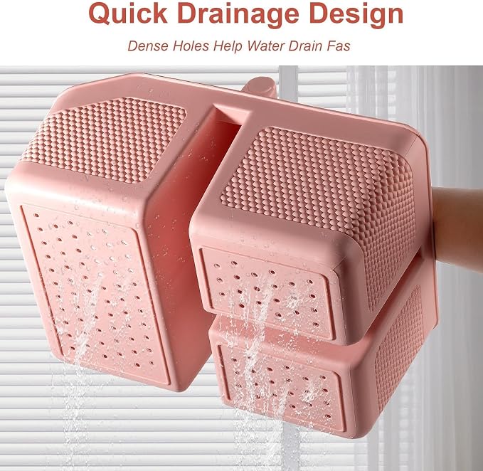 rejomiik Shower Caddy Portable with Bamboo Handle, Plastic Basket Cleaning Caddy Organizer Storage Tote for Bathroom, College, Dorm Room Essentials, Pink - Image 4