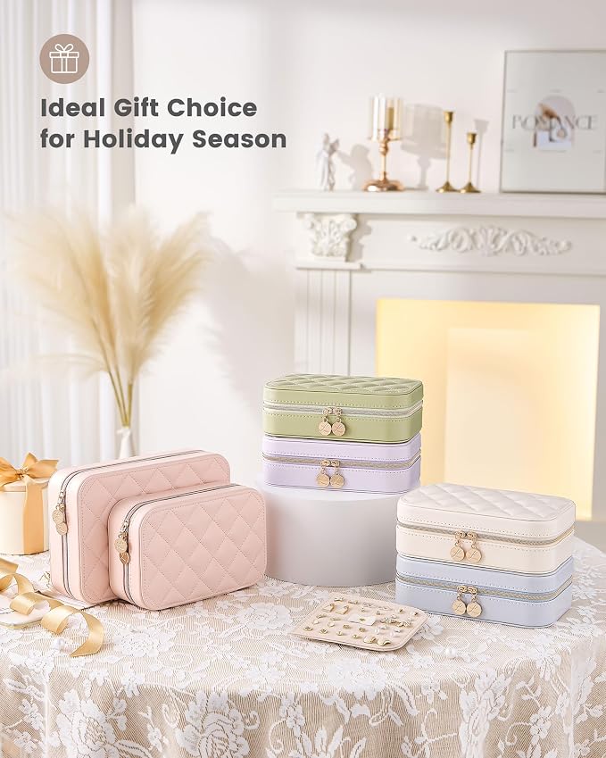 Lolalet Travel Jewelry Case for Women Girls, PU Leather Jewelry Organizer with Clear Storage Bag Small Portable Jewelry Box for Necklace Bracelet Earring Ring Mothers Day Birthday Gifts -Medium/Beige - Image 7