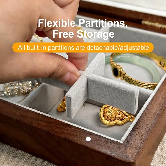 Bescott 1 Layer Solid Black Walnut Wooden Jewelry Box for Women Wood Vintage Organizer for Men Earrings Rings Necklaces Bracelet Watch Storage - Image 5