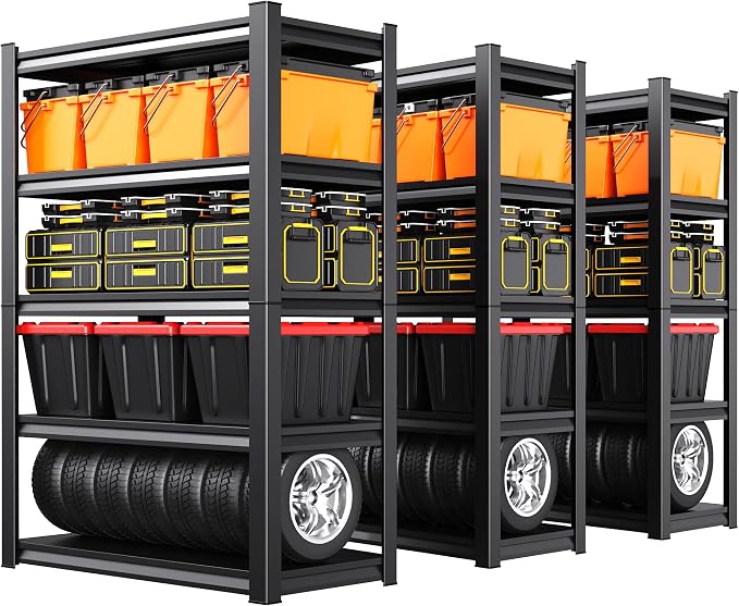 Set of 3 Garage Shelving 5-Tier Heavy Duty Storage Shelves, Adjustable Metal Shelving Unit, Utility Garage Organizer Shelf for Basement, Pantry, Kitchen, Warehouse,15.7" Dx35.4 Wx71.2 H, Black by Unknown