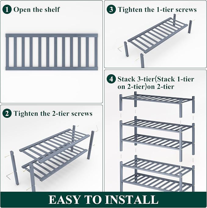 Smiry Shoe Rack, 5 Tier Thick Bamboo Shoe Organizer, Stackable Free Standing Wooden Shoe Storage Shelf for Closet, Entryway, Front Door Entrance, Grey - Image 5
