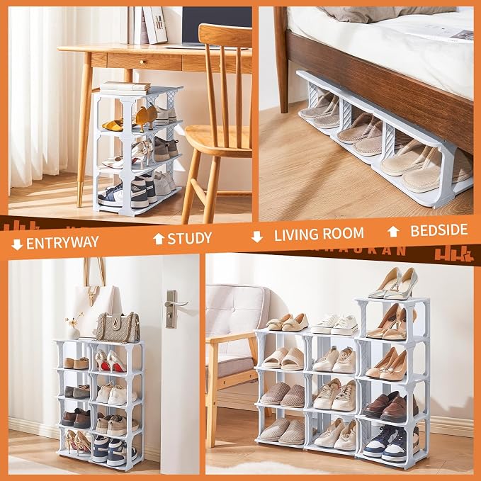 5 Tiers Shoe Rack Organizer for Closet Shoe Holder Storage Narrow Plastic Vertical, Free Standing Shoe Rack Shelf for Entryway Stackable Stability DIY, Grey - Image 7