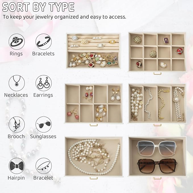 AKOZLIN Large 6-Tier Jewelry Box Lockable Leather Jewelry Storage Case with 5 Drawers for Women Girls Ring Necklace Earring Bracelet Holder Organizer with Mirror - Image 4