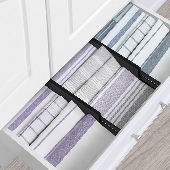 Utoplike 4 pcs Bamboo Kitchen Drawer Dividers Large, Adjustable Black Drawer Organizers, Spring Loaded, Works in Kitchen, Dresser, Bathroom, Bedroom, Drawer, Desk, 2.4" H - Image 7