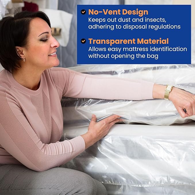 VICMORE 3mil Heavy-Duty Plastic Mattress Bag for King/Cal King Size – Tear-Resistant Mattress Protector Cover for Moving & Storage, Transparent & Easy Fit