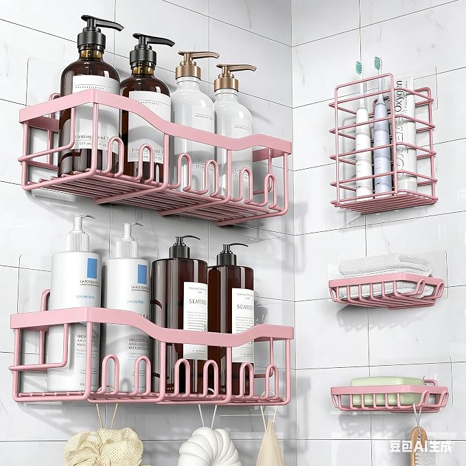 EUDELE 5-Pack Rustproof Stainless Steel Shower Caddy – No Drill Adhesive Bathroom Organizer with Large Capacity, Spacious Shower Shelves for Inside Shower, Kitchen & Home Decor Storage-XL Size by EUDELE