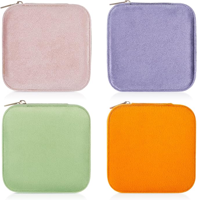 TRODANCE Plush Velvet Travel Jewelry Case Organizer, Small Travel Jewelry Box,Portable Jewelry Box Travel Mini Organizer Portable Display Storage Box For Rings Earrings Necklaces (4 Color 4 Packs) by TRODANCE