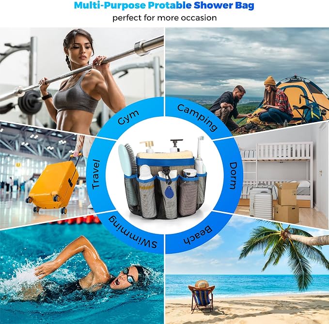 Mesh Shower Caddy Portable for College Dorm Room Essentials with 8-Pocket Large Capacity,Quick Dry Shower Bag for Bathroom, Beach,Gym - Image 7