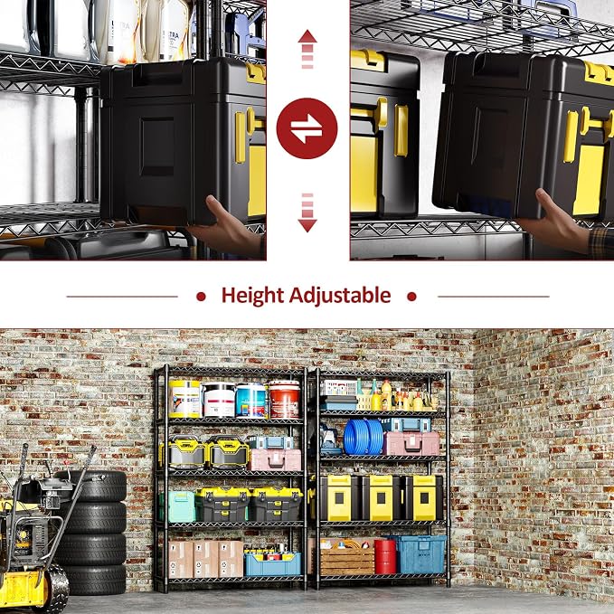 IZEUK 1750 LBS Garage Shelving Wide Storage Shelves Metal Shelves Heavy Duty Adjustable Utility Shelf Rack (Black, 5 Tier, 15.7" D x 45.3" W x 70.9" H) - Image 5