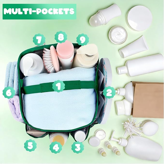 Attmu Mesh Shower Caddy Portable for College Dorm Room Camping Essentials, Shower Caddy Dorm with 9-Pockets, Large Capacity Hanging Basket Bathroom Bag for Toiletry, Swimming, Gym, Camp, Beach - Image 4