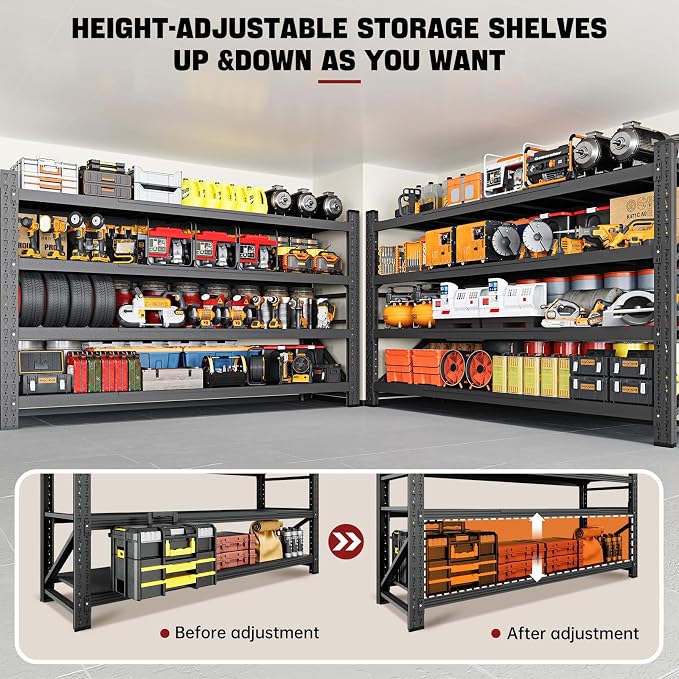 RAVIGIN 8000LBS Storage Shelves, 68" W Garage Shelving Heavy Duty Metal Adjustable Garage Shelves, Shelving Units Industrial Shelving for Warehouse, 68" W x 24" D x 63.4" H, Black - Image 7