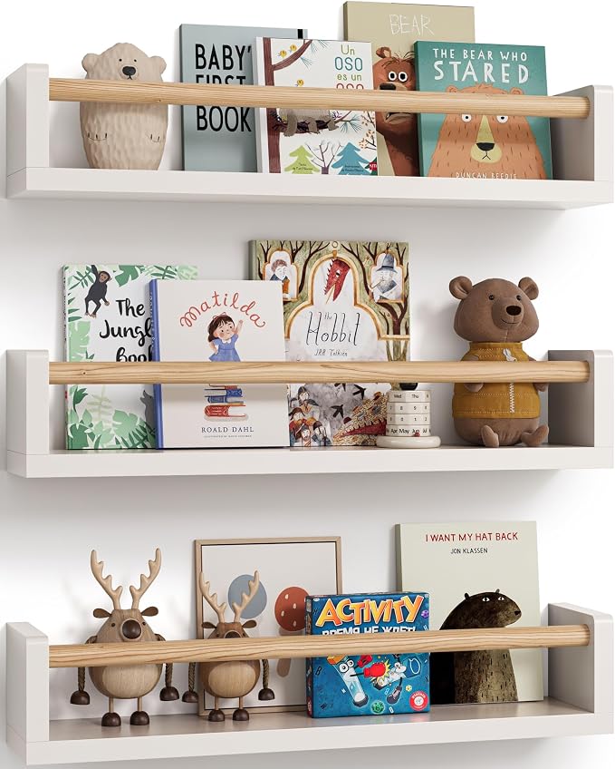 G&W Gruwald Nursery Book Shelves, Set of 3, Wall Bookshelf, Book Shelf for Kids Rooms, Wall Book Shelves for Bedroom Kids, Floating Shelf, Nursery Decor by G%26W+Gruwald