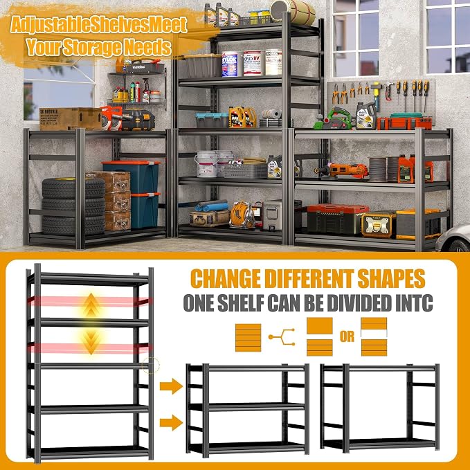 Garage Shelves,14-48''W Heavy-Duty Storage Shelves, Double-Layer Uprights, Thickened Shelves, Waterproof &Rustproof, Suitable for Indoor & Outdoor Use. (Black, 5TIER 40W*16D*72H, 5-Tier) - Image 8