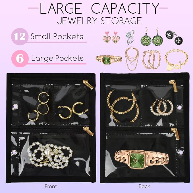 Travel Jewelry Organizer Case,Jewelry Bags Jewelry Storage Book Binder with Clear Zipper Velvet Pouch for Traveling,Earrings, Rings, Necklace, Bracelet (Inner Pages, 3 PCS) - Image 3