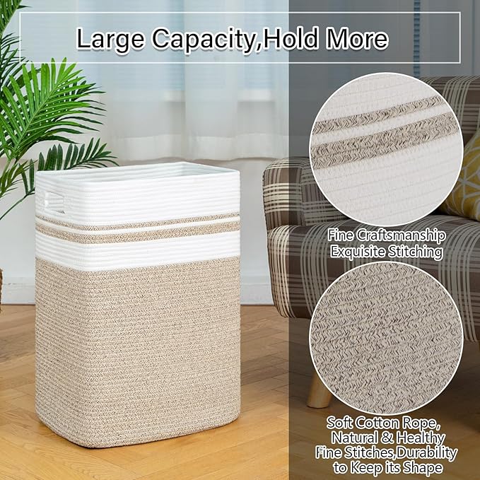 OIAHOMY 91L Laundry Hamper, XXXLarge Laundry Basket, Collapsible Cotton Rope Basket,Woven Storage Basket for Blankets,Clothes,Pillows-16x15x24-Yellow - Image 5