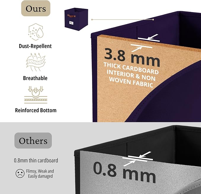DECOMOMO Storage Bins, Cube Storage Bin with Labels, Fabric Storage Cubes for Shelves (10.5" x 11" / 6pcs, Deep Violet) - Image 5